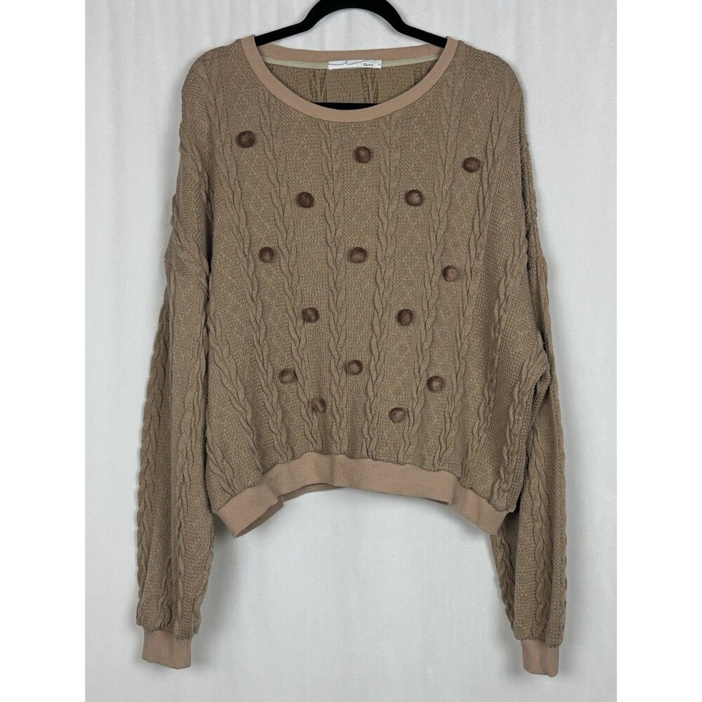 ByEgreis Women’s Size Large Cable Knit Sweater With Pom-Pom Details